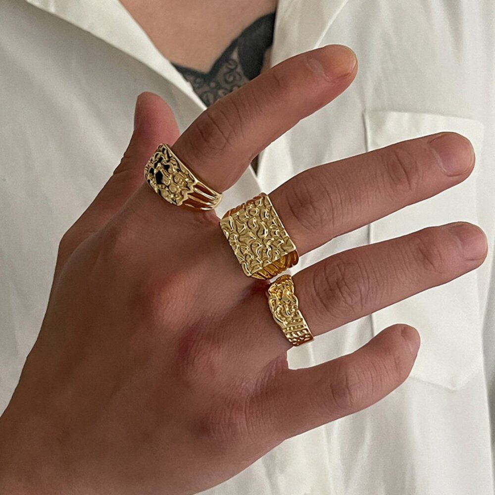 Chunky Knuckle Rings Punk Stackable Hammered Text… - image 8